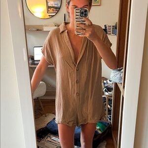 Princess Polly Button-Front Romper/Beach Cover Up in Taupe